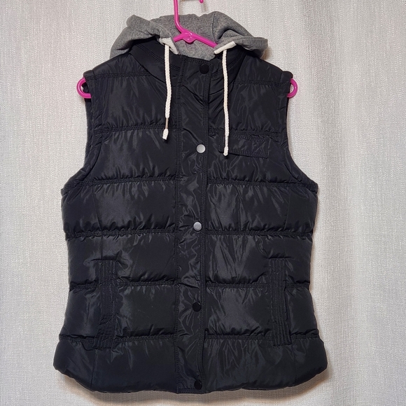 Wantdo Black Puffer Vest Grey Gray Jersey Hood Lining Medium - Picture 1 of 8